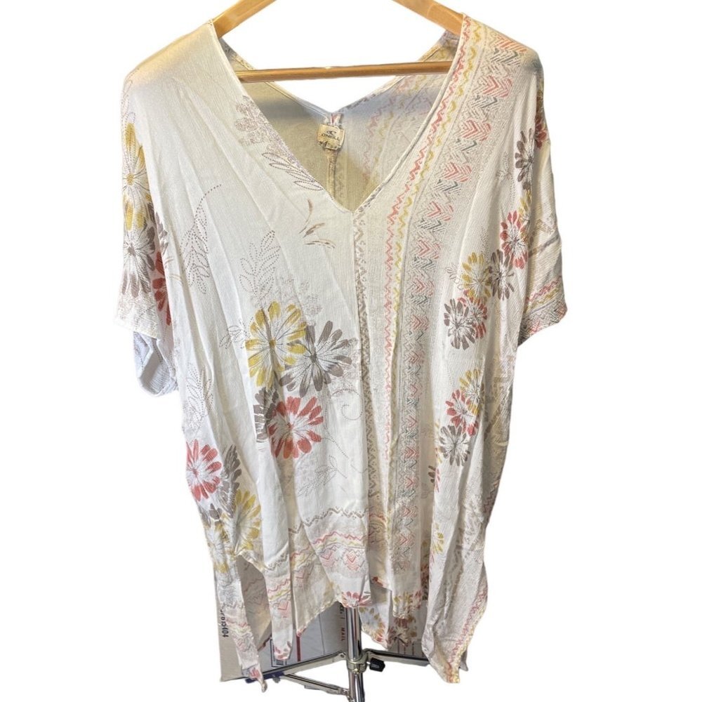 O’Neill White Floral Bohemian V Neck Butterfly Sleeve Swimsuit Coverup Sz S
